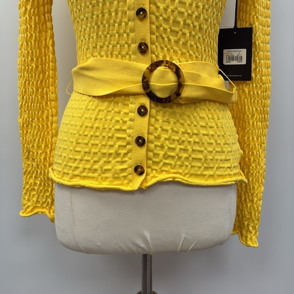 NWT Nicholas Adele Textured Knit V-Neck Cardigan Sweater Preppy Yellow XS - Picture 4 of 9
